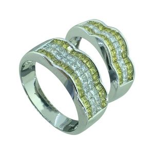His & Her Wedding Band Set Princess Cut Diamond